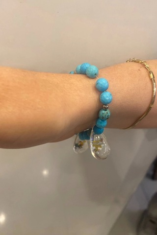 Doğal Taş Bileklik Hand Made El İşi Feng Shui Ejderha Yılı Koruyucu Hayvan Horoz Ve Ejderha Objeli Ve Doğal Turkuaz Taşlı Çok Renkli