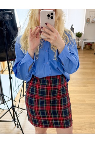 Modaonna Ekose Desen Kalem Etek Kırmızı