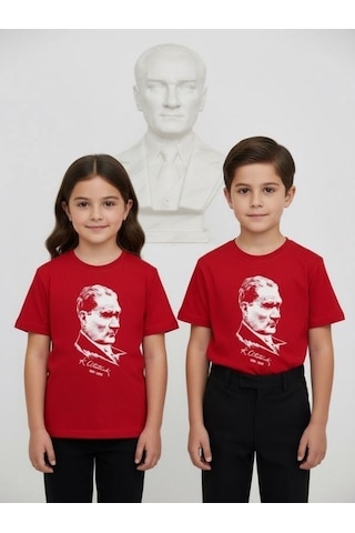 Zekids Çocuk Atatürk Baskılı Yarım Kollu T-shirt-17205 Kırmızı