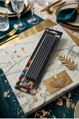 7'li Uzun Mum 20 Cm Pasta Mumu Siyah Pastel Renk Parti Malzemeleri Doğum Günü Süsleri