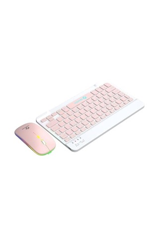 Gravion Km-bt35 Işıklı Kablosuz Bluetooth Klavye Mouse Seti Pembe, Şarjlı Türkçe Q, Tablet Telefon L Diğer