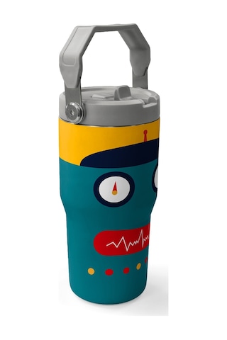 Coral High Lacivert Çivit Robot Desenli Katlanır Ağızlıklı Çelik Termos 600 Ml 38918 Lacivert