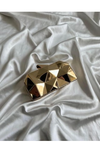 Rose Gold Metal Zincirli Kadın Abiye Çantası-özel Tasarım Altın