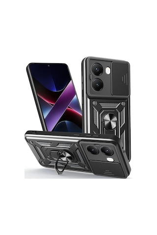 Uray Store Xiaomi Poco X7 Pro Kılıf Pars Lens Yüzüklü Silikon - Siyah