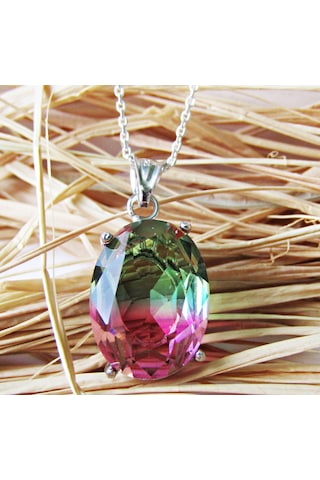 Lilahgümüştr Gümüş Turmalin Oval Taşlı Kadın Kolye