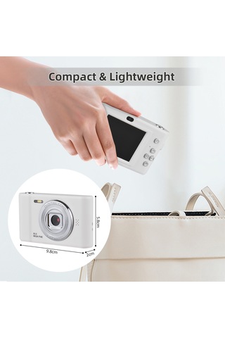 Springsun Beyaz Dijital Kamera 1080p Video 50mp Fotoğraf 2.4 İnç Ekran 8x Zuma 650mah Pil 32gb Tf Kartlı Çift Lens Içten Flaş