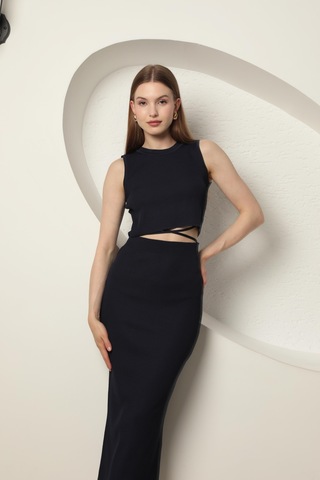 Chıcnhappy Triko Kumaş Croplu Etek Kadın Takım Lacivert - %100 Polyester Lacivert