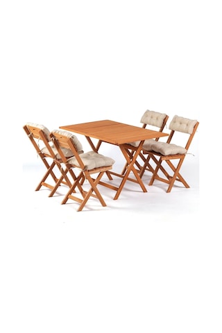 4+1 Minderli Balkon Bahçe Mutfak Bistro Set Katlanır Masa-sandalye 120x70 Ahşap