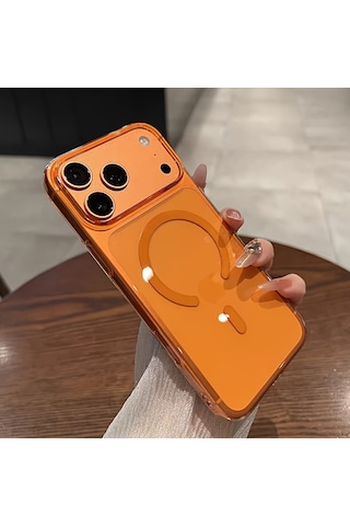 İphone 17 Pro Uyumlu - Sararmaz Turuncu Magsafe Mika Kapak Sert Telefon Kılıfı Turuncu
