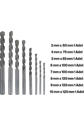 Beton Delme Matkap Ucu Set 8 'li Paket Betonarme Prekast Duvar Delme 3 4 5 6 7 8 9 10 Mm Çap
