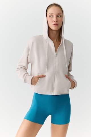 Urban Beat Charısma Kadın Kapüşonlu Relaxed Fermuarlı Baskı Detaylı Taş Rengi Sweatshirt Taş Rengi