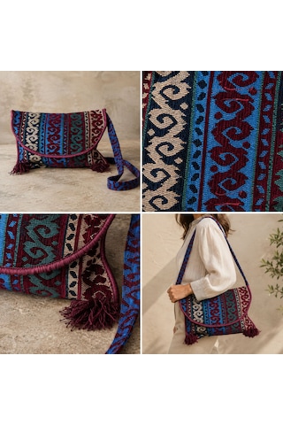 Bk Gift El Yapımı Otantik Türk Kilim Omuz Çantası -10, Günlük, Kitap, Tablet, Plaj Ve Seyahat Çantası Çok Renkli