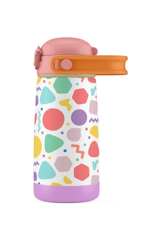 Puccon 420 Ml Pembe Lila Geometrik Şekiller Kız Çocuk Çelik Matara Suluk - 60003