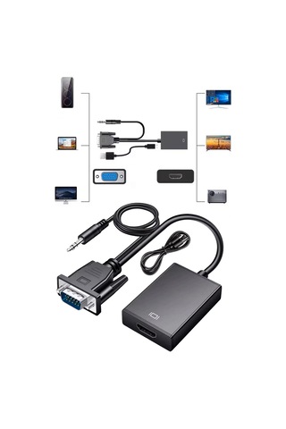 Vga To Hdmı Çevirici Adaptör Aux Bağlantılı Portatif Tasarım 2in1 Tv Pc Dönüştürücü Cihazı