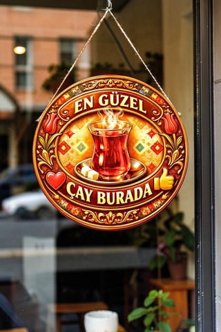 Çay Temalı İpli Ahşap Kapı Duvar Mutfak Cafe Çay Ocağı Süsü