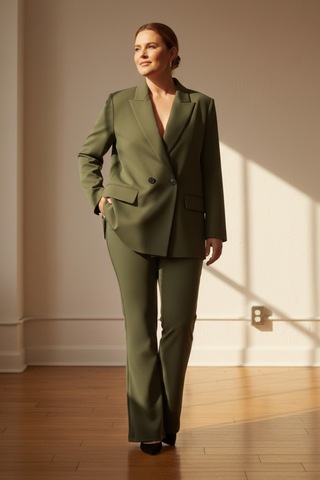 Hanezza Çift Düğmeli Blazer Ceket Plus Size Haki - 789093682 Haki
