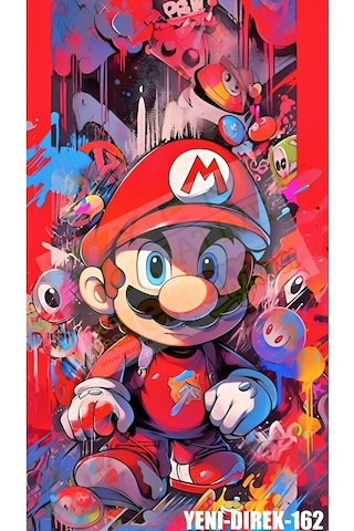 Araç Kapı Direk Kaplama Folyosu Super Mario Desenli Sağ Sol Takim 2 Adet - 22x50 Cm