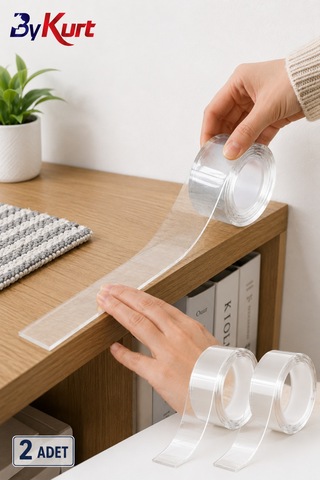 Sabitleme Bandı Seti Çift Taraflı Nano Bant Güçlü Yapışkanlı Montaj 2 Adet