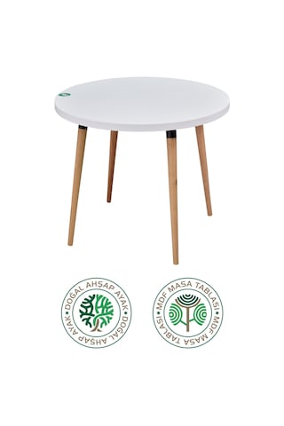 Vilinze Argos Yuvarlak Mdf Beyaz Sabit Mutfak Masası - Q90 Cm Beyaz Naturel