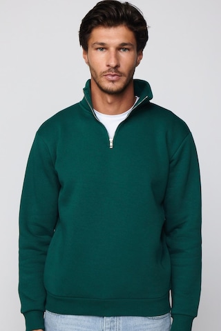 Tudors Pamuklu Dik Yaka Fermuarlı Haki Unisex Sweatshirt-29037-haki Haki