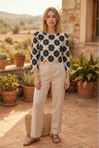 Sayzen Your Shine Çiçek Desenli Dantel Işleme Crop Sayzen Çiçek Desenli Dantel Işleme Crop Beyaz