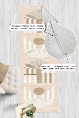 Dijital Baskılı Modern Desen Dekoratif Kaymaz Taban Yıkanabilir Yolluk Antre Hol Halısı Salon Halısı Krem