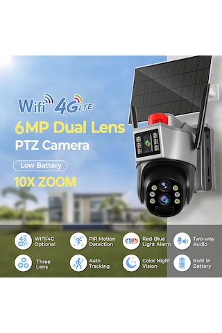 O-kam 7015 3mp+3mp 6mp 4g E-sim Kartlı Solar Panelli 2 Lens Alert Ptz