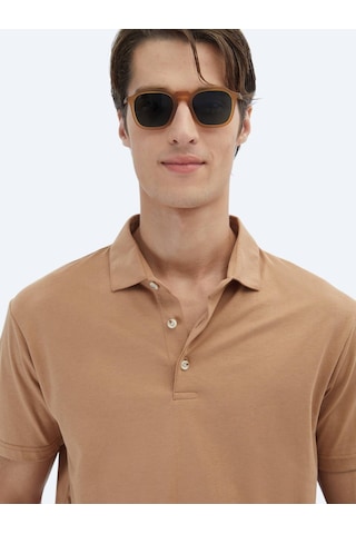 Kip Vizon Düz Polo Yaka %100 Pamuk T-shirt Vizon