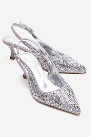 Luvishoes Nella Gümüş Taşlı Kadın Topuklu Ayakkabı Gümüş