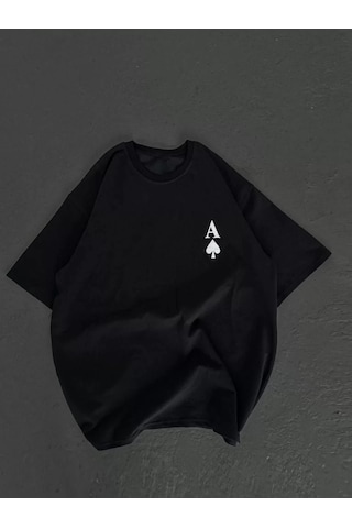 Tarzyeri Kadın Baskılı T-shirt Kısa Kol Bisiklet Yaka Oversize Rahat Kalıp Günlük Tişört - Siyah Çok Renkli