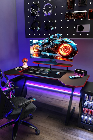 Profesyonel Rgb Ledli Oyuncu Masası 140 75 70 Cm Bilgisayar Masası Gamer Çalışma Masası Antrasit