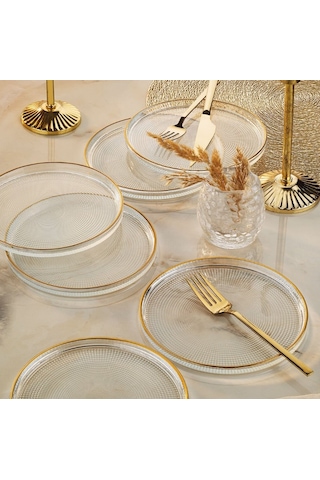Fecra Loren Pasta Tabağı Seti Fileli 6'lı 16 CM Gold Fecra Loren Pasta Tabağı Seti Fileli 6'lı 16 CM Gold