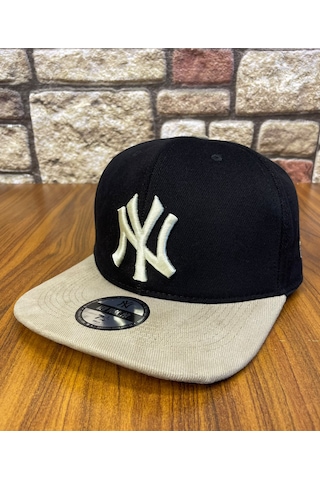 Hamze Ny Newyork Nakışlı Hiphop Snapback Rapper Drip Şapka Cap Siyah - Bej