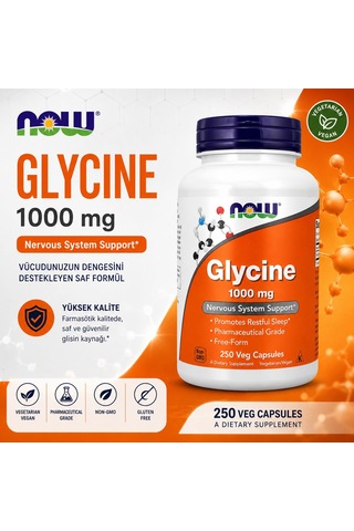 Now Foods Glycine Nervous Dna System Support 1,000 Mg 250 Veg Capsules