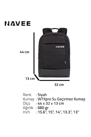 Navee Sırt Çantası - Bölmeli Taşıma Çantası - 15.6 Inç Uyumlu Laptop Çantası Askılı Su Geçirmez - 13x32x44 Cm siyah