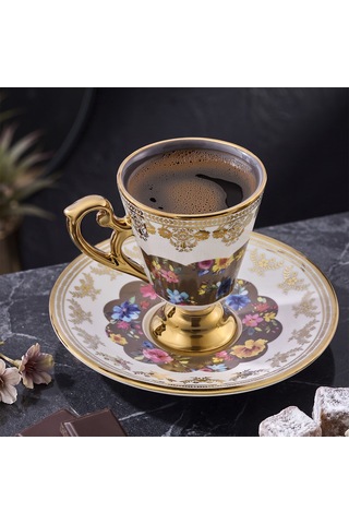 Aryıldız Constella 12 Parça 6 Kişilik Kahve Fincan Takımı Gold 90 Ml Çok Renkli