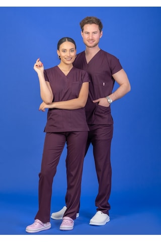 Tek Üst Unisex Kalıp Mürdüm Likralı Hemşire / Doktor Forması Scrubs Mor