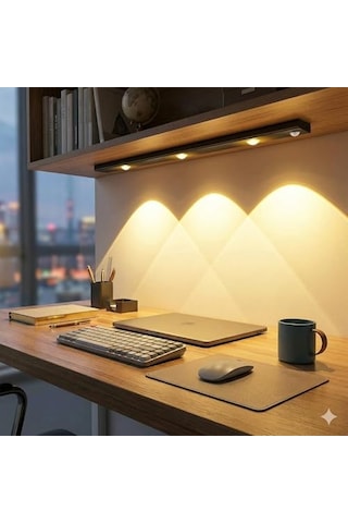 Led'li Şarjlı Dolap Altı Aydınlatma Hareket Sensörlü 3 Modlu Yapışkanlı Delme Gerektirmez Slim Beyaz Kasa Dekor Çok Renkli