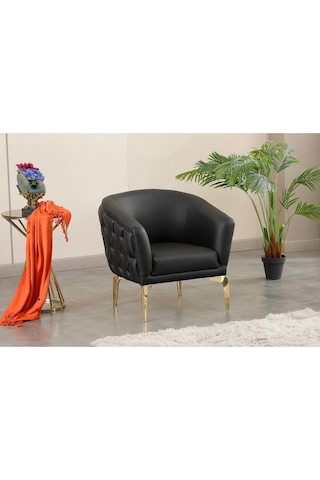 Tekli İmalattan Siyah Kapiton Deri Ofis Koltuk Takımı Siyah