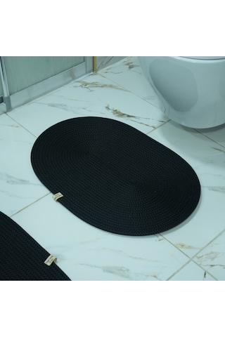 Zengin Supla 2'li Banyo Paspas Set Siyah
