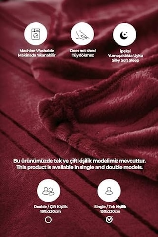 Mayer Supersoft Yumuşak Tek Kişilik Battaniye 150x230 Cm Kırmızı Açık Bej