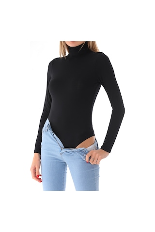 Penyebizden Kadın Viskon Tam Balıkçı Yaka Çıtçıtlı Zıbın Body-siyah