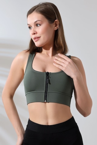 EMFURE Haki Fermuarlı Spor Büstiyer - Sports Bra / Crop Destekli Spor Sütyeni Haki
