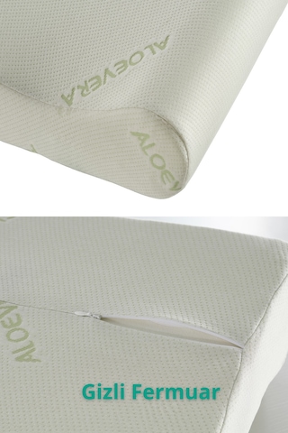 Rudu Aloevera Kılıflı Medikal, Boyun Destekli Çift Taraflı Ortopedik Visco Yastık 51x41x13-11cm 1350gr Beyaz - Yeşil