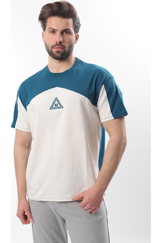 Madmext Petrol Mavisi Overfit Garnili Erkek T-shirt E7104 Petrol Mavisi