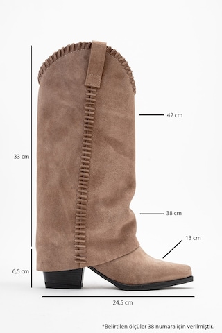 Luvishoes Velın Toprak Süet Hakiki Deri Dikişli Kadın Western Çizme Toprak