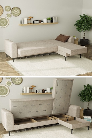 Modalife Rio Köşe Takımı Salon & Oturma Odası Açılır Yataklı Bazalı Kahve