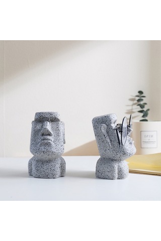 Neevoyu Easter Island Heykeli Desenli Reçine Gözlük Tutucu Ve Ev Dekorasyonu - Sanatsal, Hafif, Çok Amaçlı Masaüstü/perde Üstü Süs Eşyası
