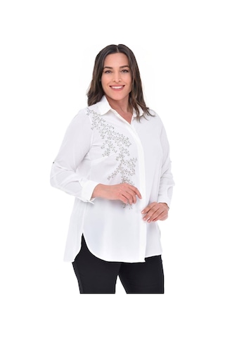 Hanezza Kadın Büyük Beden Beyaz Jesica Krep El Işi Işlemeli Abiye Gömlek Beyaz - 108776863 Beyaz