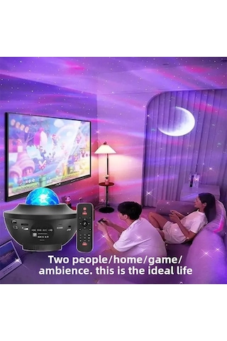 Konesam Uyku Odası Işıklı Müzik Cihazı - Uzay Güneş İçi Ve Mavi Su Dalgaları Işıldırıcısı, Bluetooth Ve Kumandalı Kontrol İle Dinlenme Ve Uyku Atmosferi
